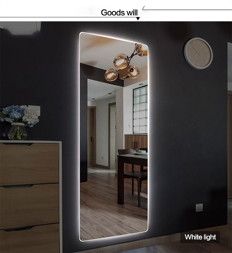 Frameless LED hotel floor full-length bath room led dressing mirror bedroom mirror with touch button