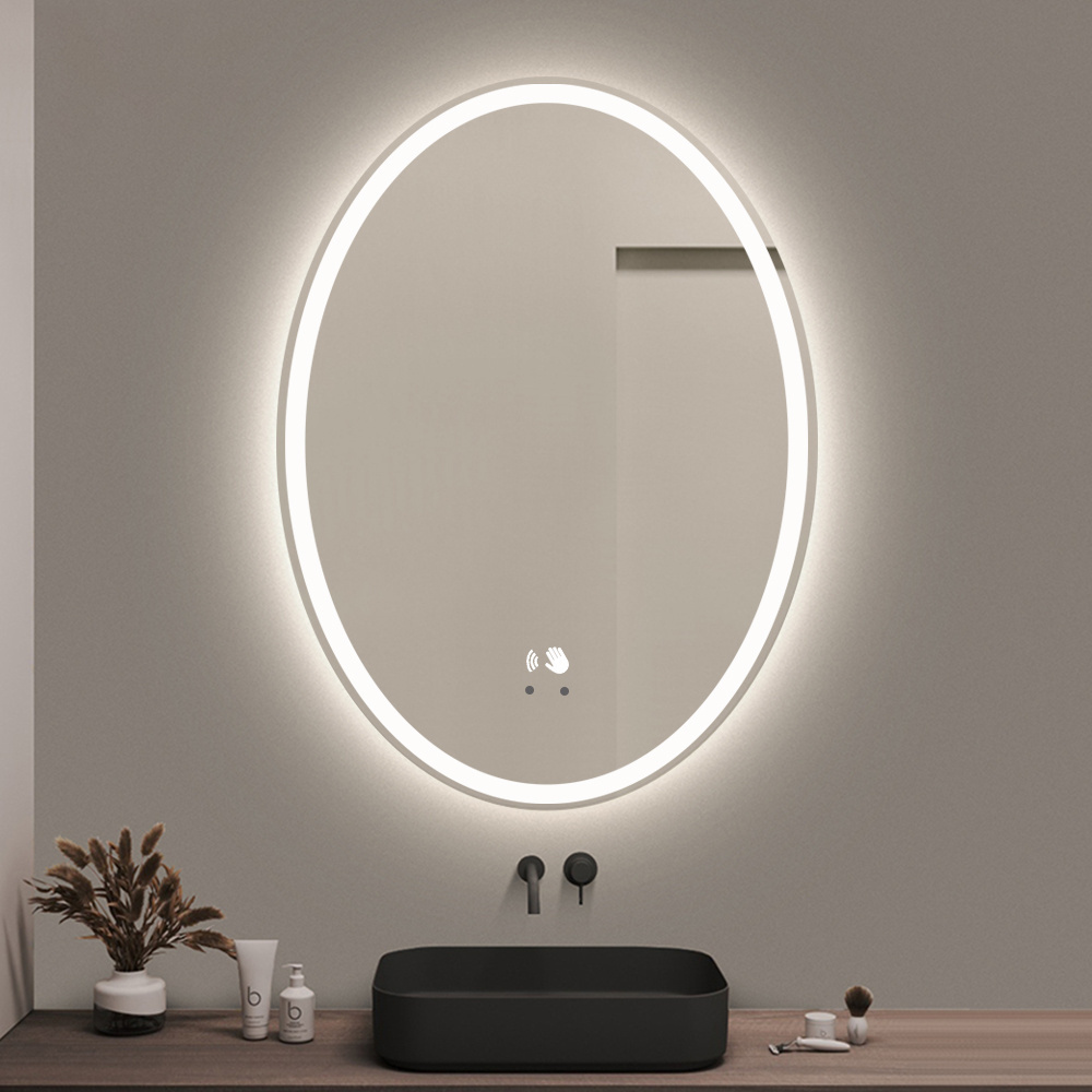 Customized Dimming Oval Shape Anti-fog Wireless Wall Smart Led Mirror