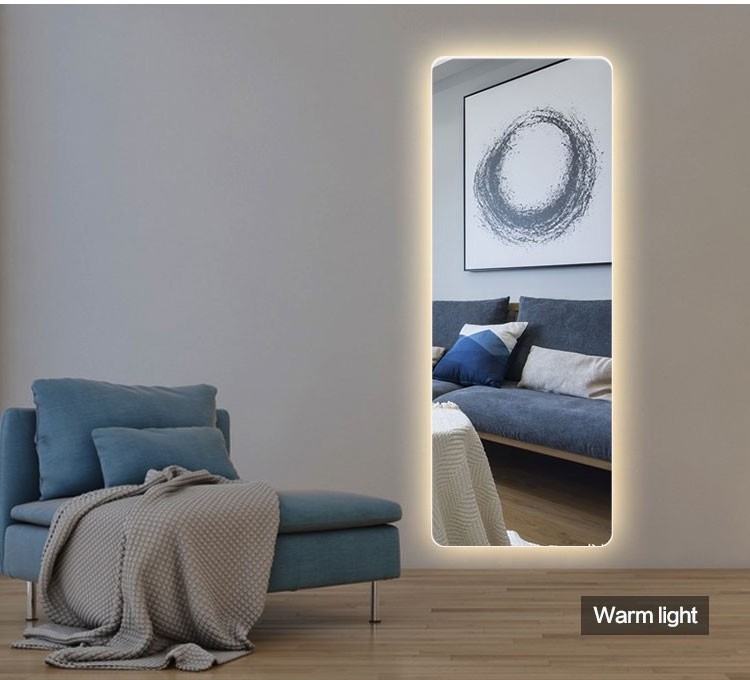 Frameless LED hotel floor full-length bath room led dressing mirror bedroom mirror with touch button