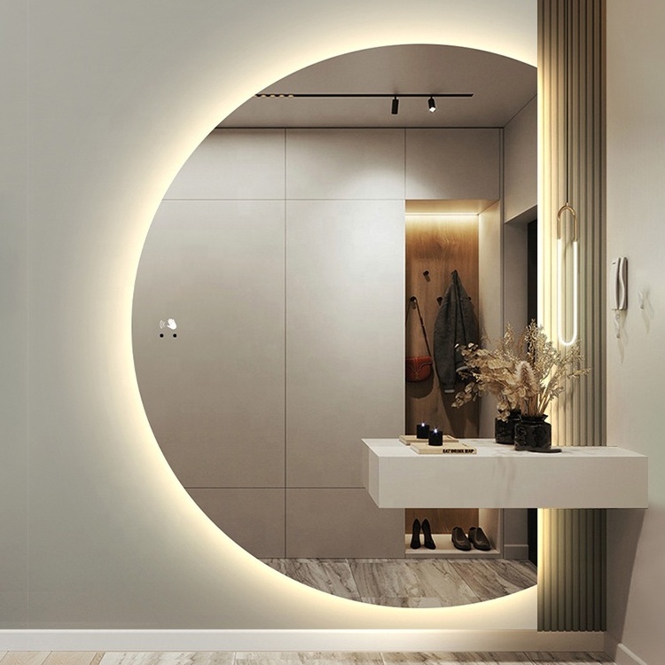 Waterproof Led Backlit Half Round Mirrors Anti Fog Wall Decorative Mirror Smart Makeup Touch Screen  Bath Mirrorr