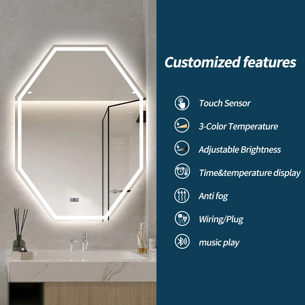 Hot selling smart touch switch waterproof bathroom makeup mirror with led backlit bath mirrors