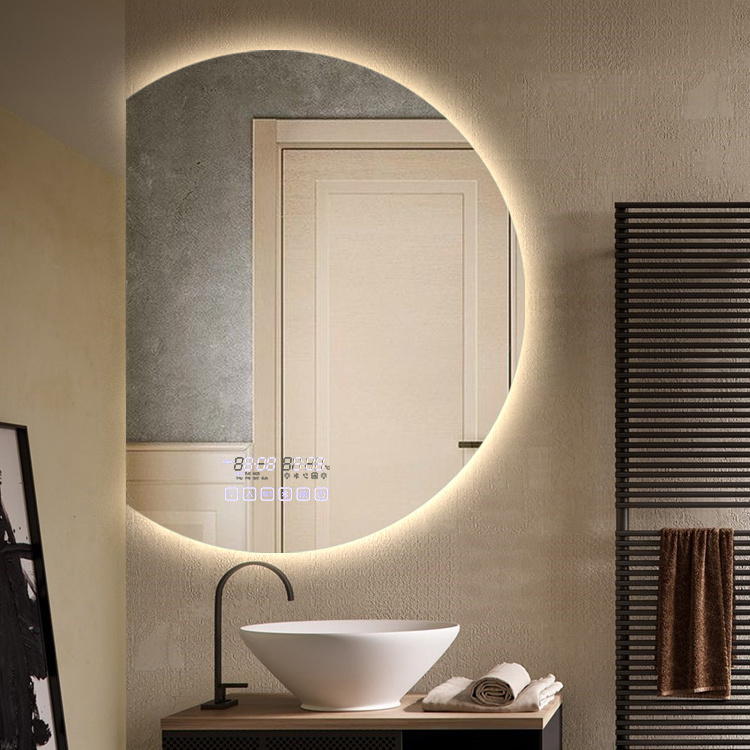 Waterproof Led Backlit Half Round Mirrors Anti Fog Wall Decorative Mirror Smart Makeup Touch Screen  Bath Mirrorr