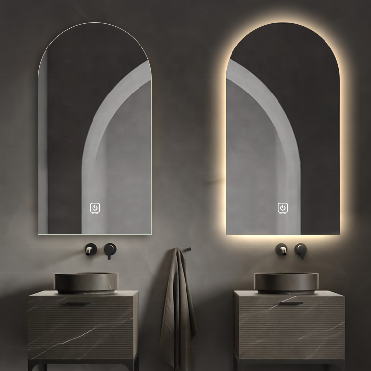 Bolen Illuminated Anti-Foggy bevel edge wall arched shape silver led frameless mirror with lights around the edge for wholesales