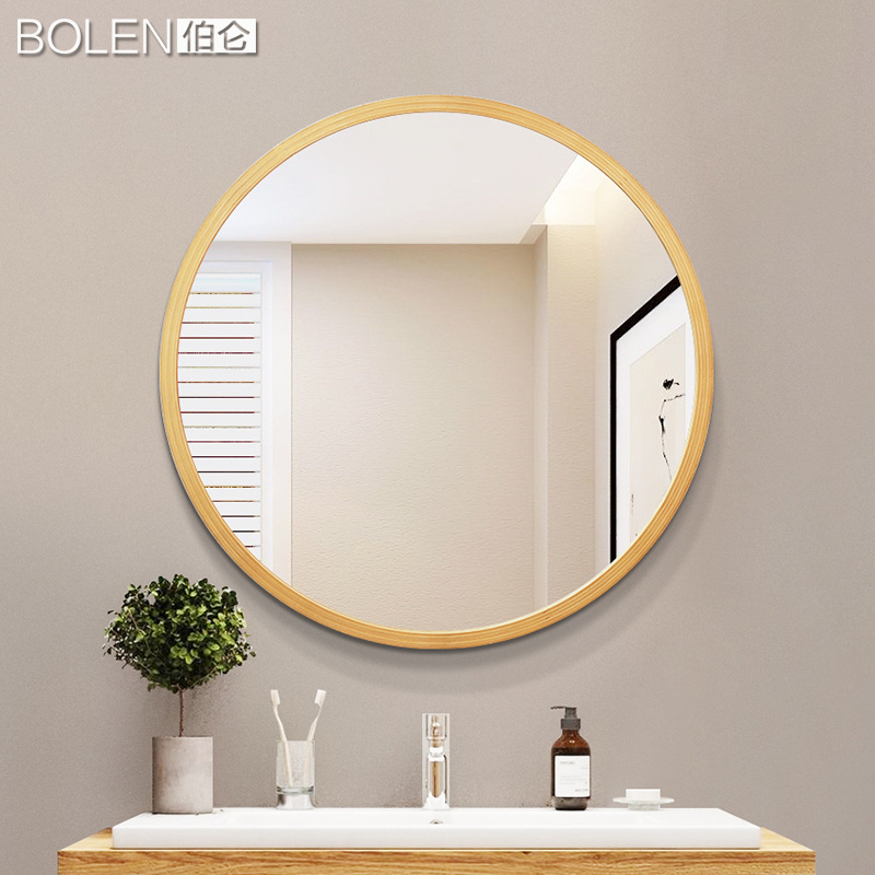 Hot sale black wood framed unique style popular vanity wood round silver mirror