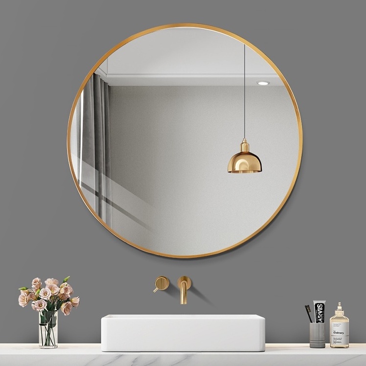 Aluminum Alloy Metal Round Rectangle Frame Home Decor Deep Black Bronze Bathroom Mirror