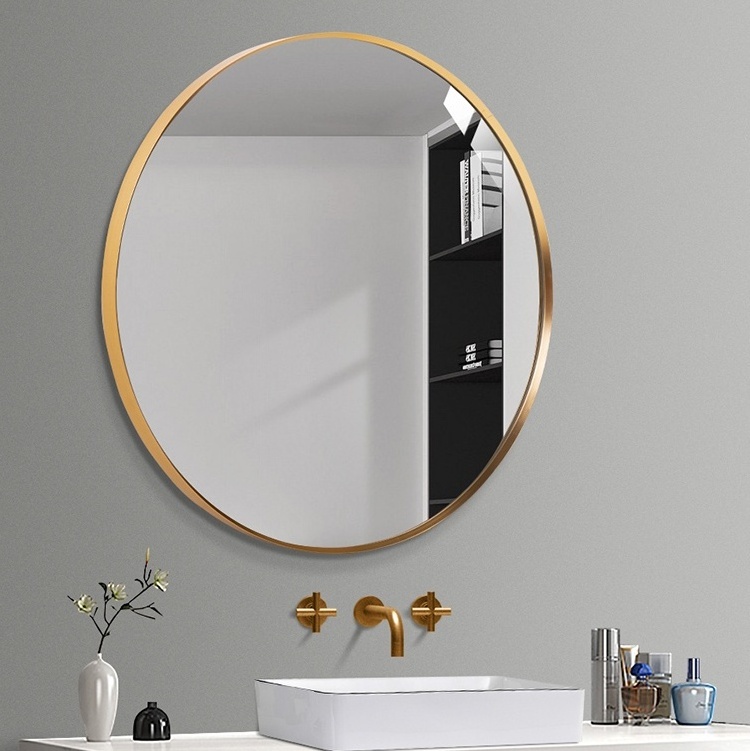 Aluminum Alloy Metal Round Rectangle Frame Home Decor Deep Black Bronze Bathroom Mirror