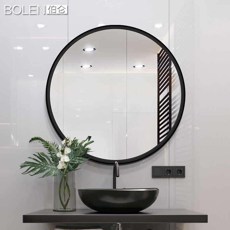 Hot sale black wood framed unique style popular vanity wood round silver mirror