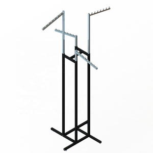 Chrome 4 Way Black Metal Clothing Display Rack With Sloped Tube