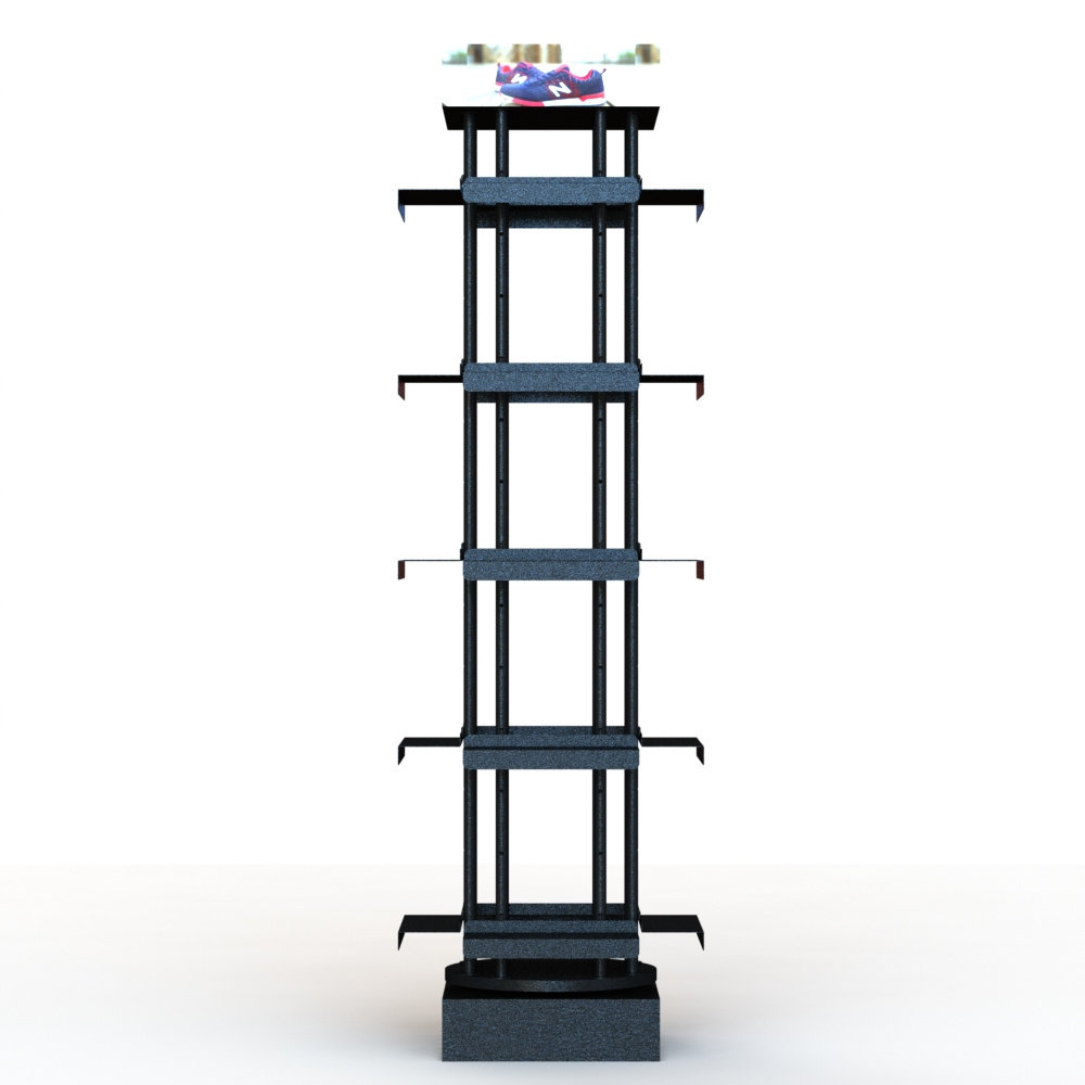 Custom Metal Floor Standing For 20 Shoes with 4 Sides And Shelves 360 Rotating Shoe Rack   metal POP shelf display rack