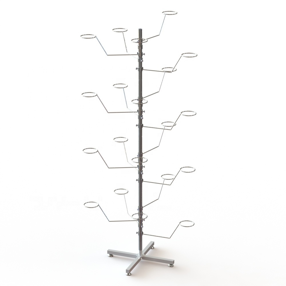 Hats Tree Metal Display Stand Chrome Hat Adjustable Hook Stand Hat Flooring Display Rack