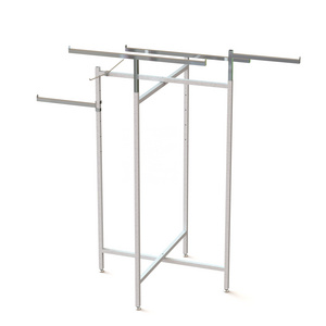 Adjustable Height 4 Arms Chrome Square Tube Garments Metal Clothing Display Rack