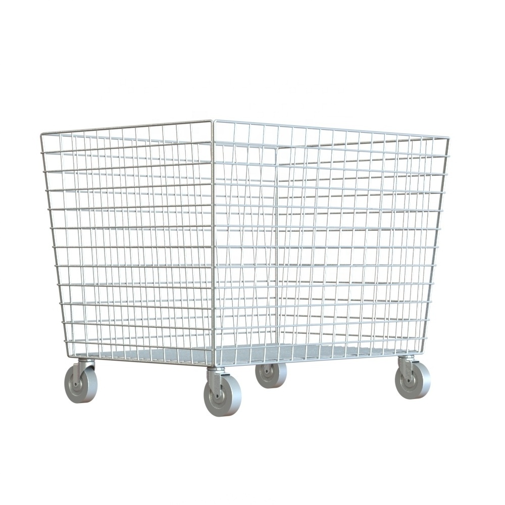 Metal Bin Mobile Transport Basket Laundry Cart Chrome Hotel Laundry Carrier