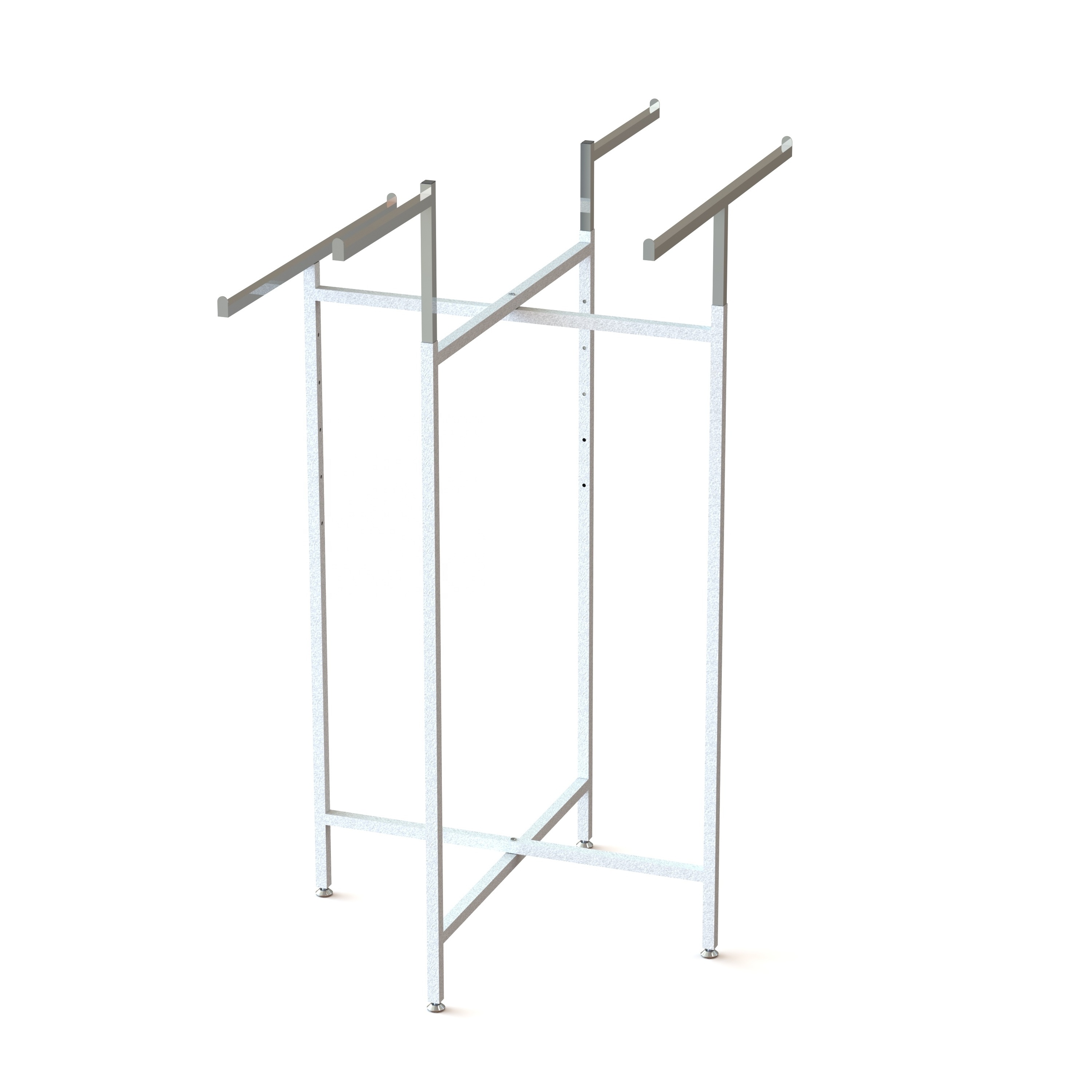 Adjustable Height 4 Arms Chrome Square Tube Garments Metal Clothing Display Rack