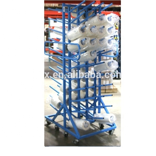 Double Sides Roller Industrial Display Stands With Six Columns Upright Pole