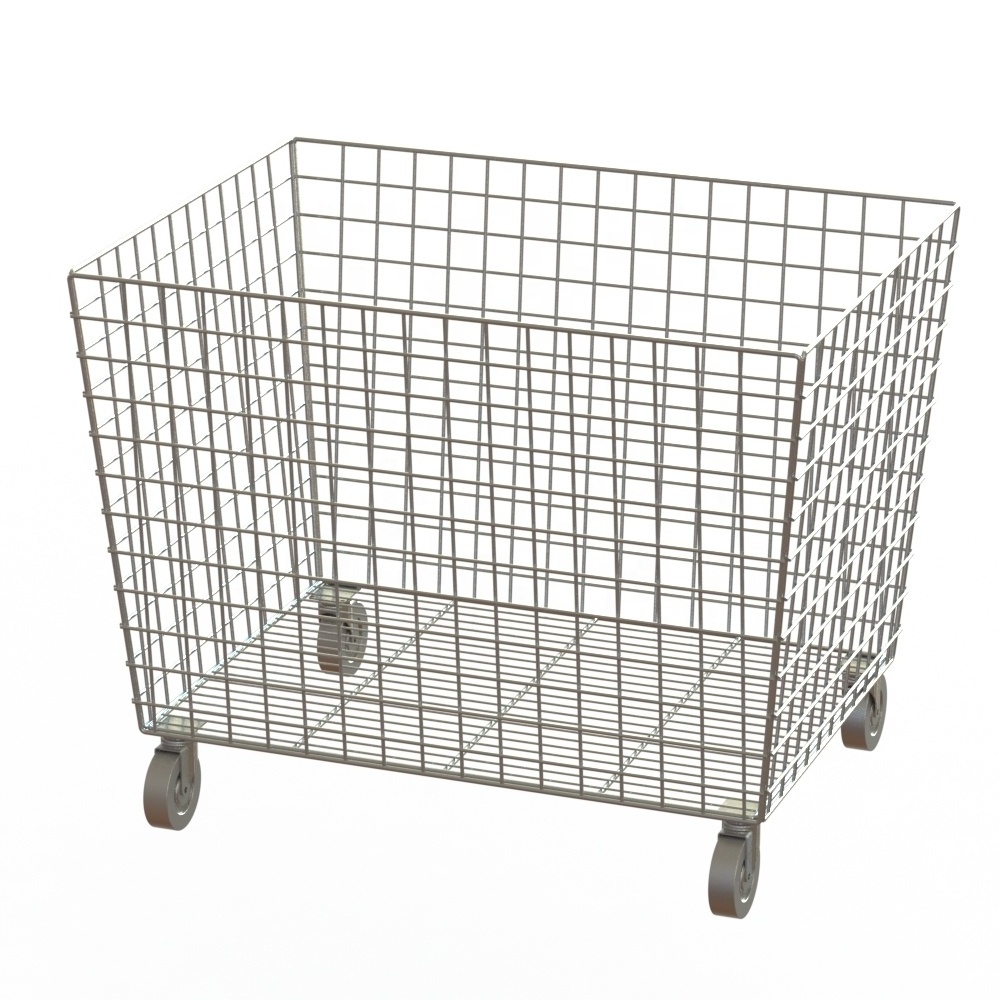 Metal Bin Mobile Transport Basket Laundry Cart Chrome Hotel Laundry Carrier