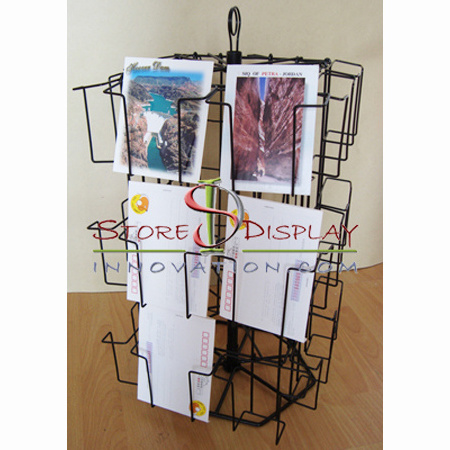 W4 x H6 inch Greeting Cards Rotary Counter top Rack with Wire Portrait Pocket Display Stand,wire rack display