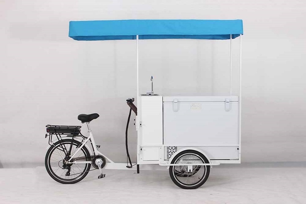 Bicycle freezer ice cream bike food push bike cart wheels with umbrella for sale