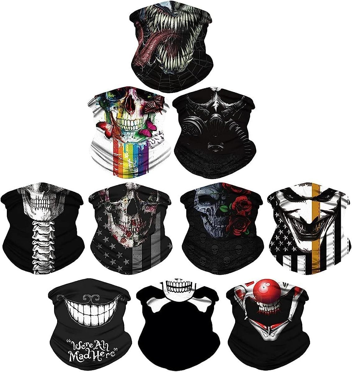 10pcs / lot Neck Gaiter Face Mask Men Balaclava Bandana Head Wrap Sun UV Protection Skeleton Tie Dye Breathable Face Mask