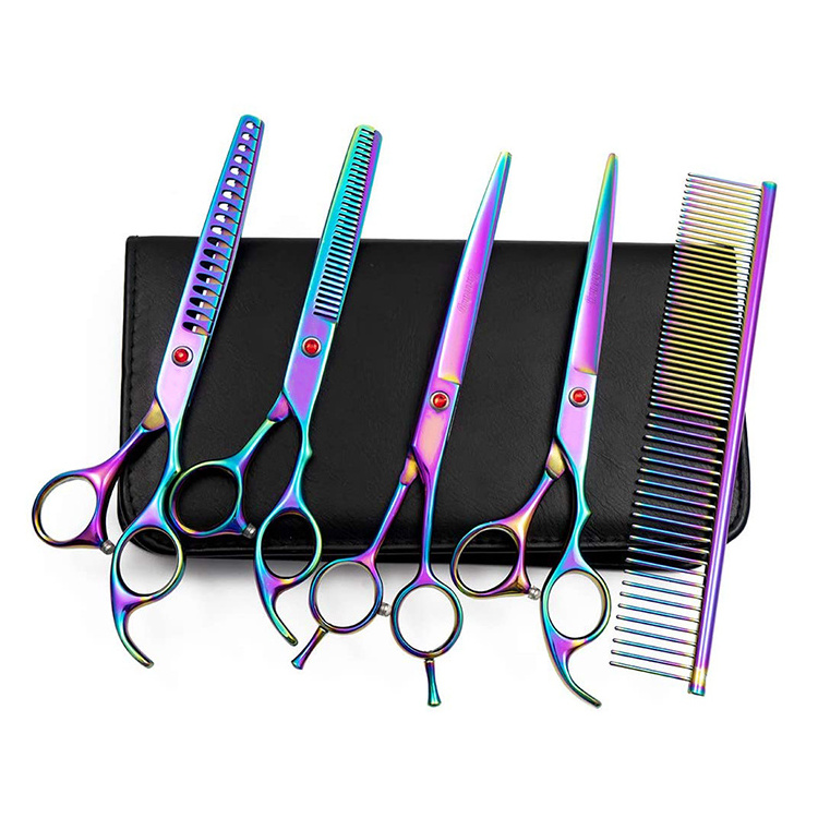 7 inch Teddy bear dog fur cutting and Grooming Shears different colors stainless steel pet hair scissors set