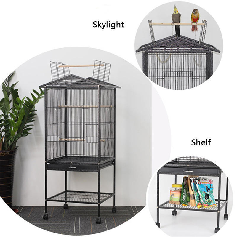 Superior Quality Large Iron Bird Cages Foldable Lovebird Cage With Breeding Door And Rolling Stand Pet Bird House Cage