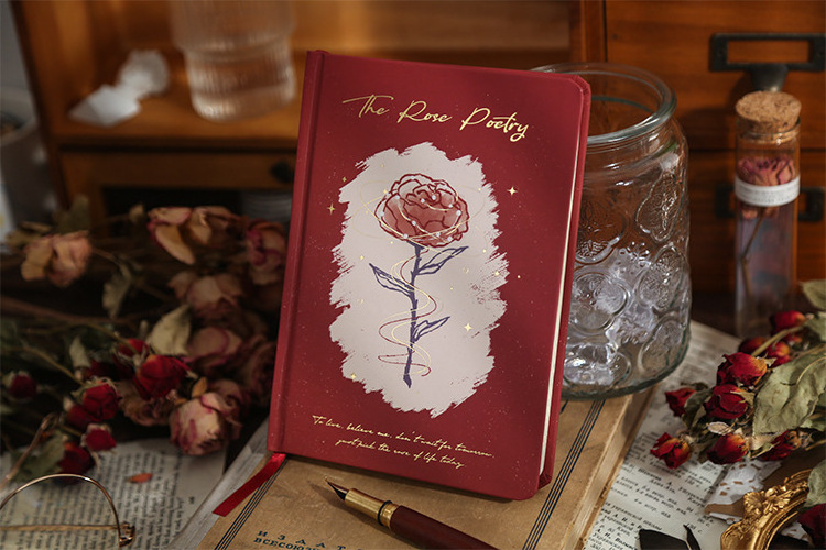 192 pages/book Hard Surface Hard Cover Notebook Rose Epic Series Fresh Hand-Painted Plant Flower Illustration Journal Book