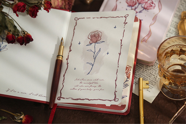 192 pages/book Hard Surface Hard Cover Notebook Rose Epic Series Fresh Hand-Painted Plant Flower Illustration Journal Book