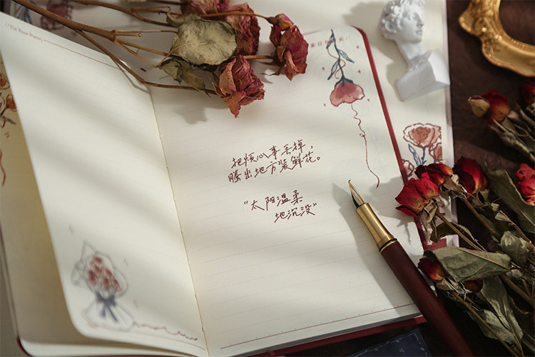 192 pages/book Hard Surface Hard Cover Notebook Rose Epic Series Fresh Hand-Painted Plant Flower Illustration Journal Book