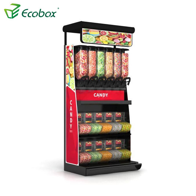 ECOBOX Nuts Grain Sweets Display Fixtures Gondola Supermarket Shelf Candy Shelves Display Shelf Metal Display Rack for Shops