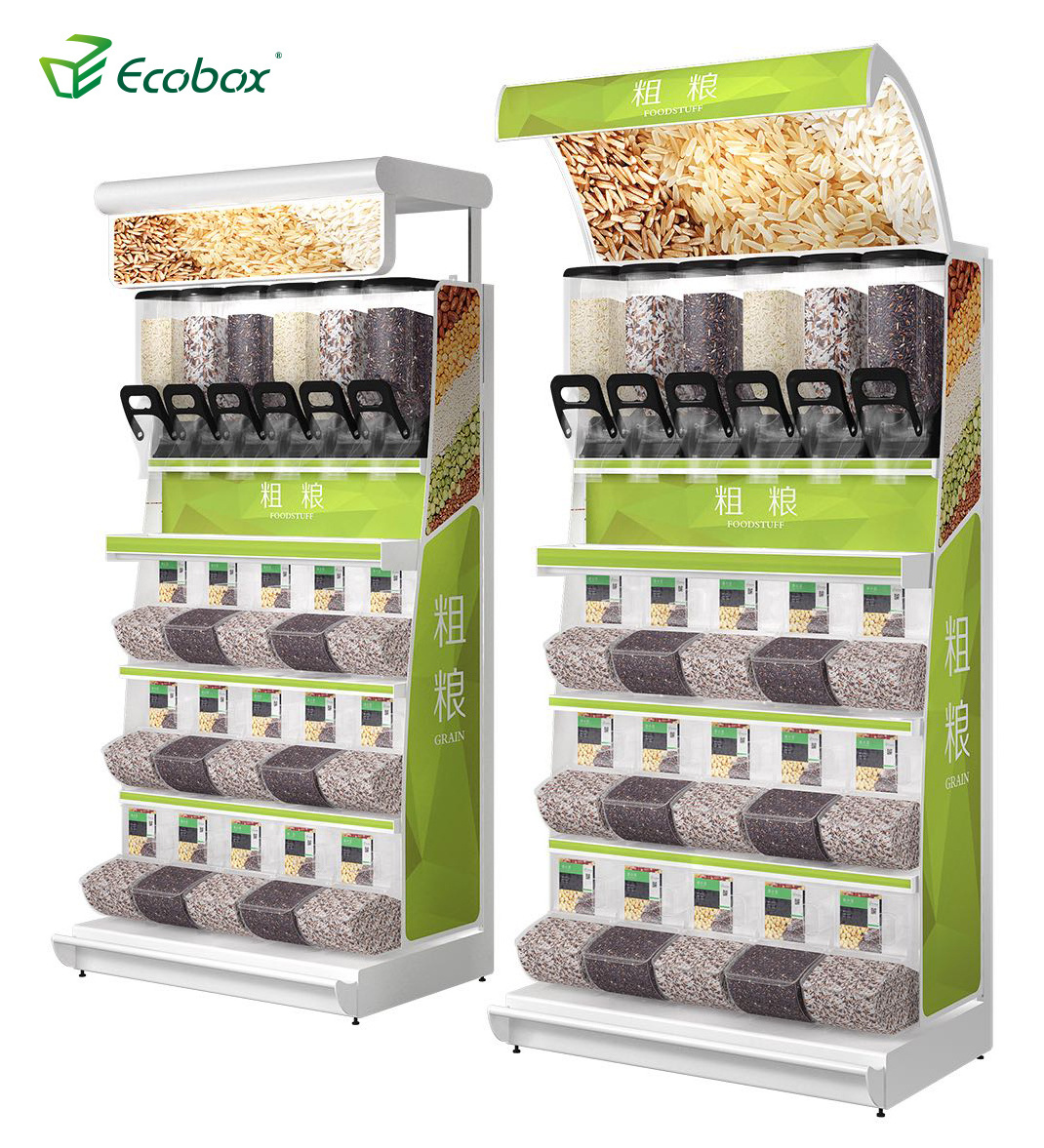 Ecobox cereal nuts organic dry food gravity bin dispenser candy display shelves for supermarket