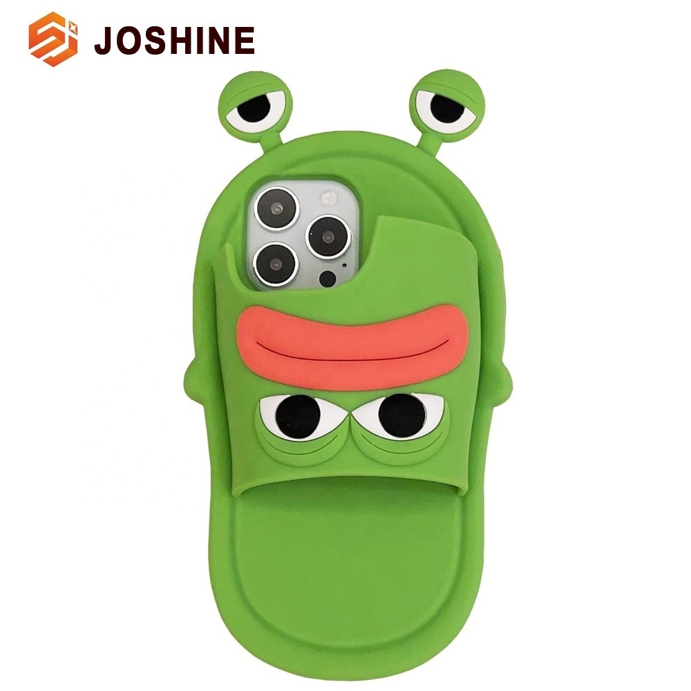 Sausage Mouth Frog Flip Flops Phone Case 3D Case Soft Silicone Cute Cartoon Green Slipper Phone Case for iphone 15 14 13 Pro Max