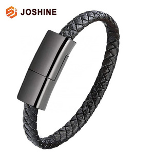 Leather Bracelet Cords USB Type C to Data Charging Mini Portable Charger Braided Cable for iPhone for Android Samsung