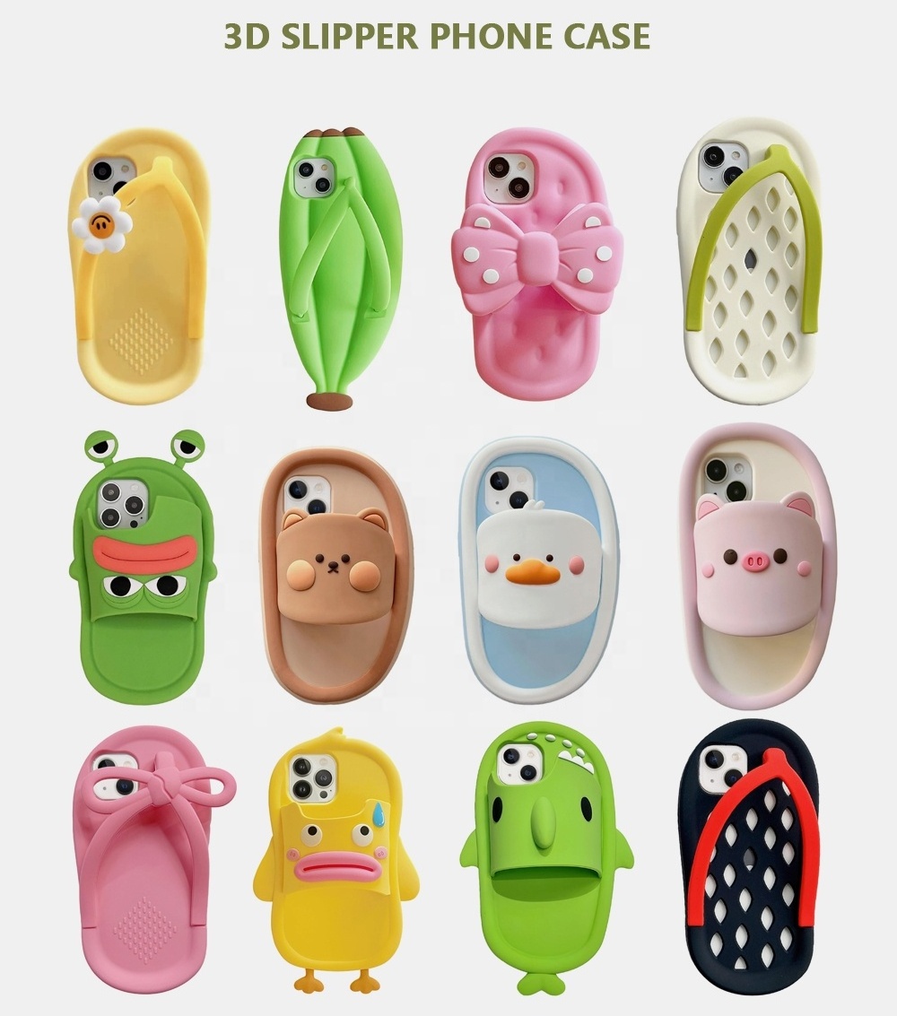 Sausage Mouth Frog Flip Flops Phone Case 3D Case Soft Silicone Cute Cartoon Green Slipper Phone Case for iphone 15 14 13 Pro Max