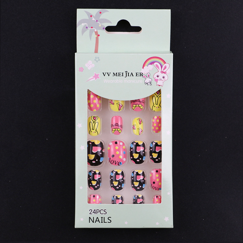 Kawaii Press on Nails 24 Designs Cute Kids False Press on Nails Back Glue Top Popular 24pcs/set Wholesale