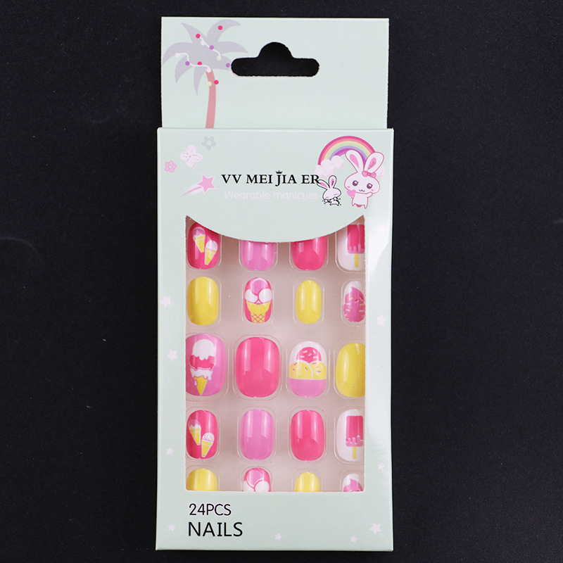 Kawaii Press on Nails 24 Designs Cute Kids False Press on Nails Back Glue Top Popular 24pcs/set Wholesale