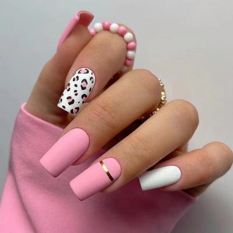 Custom Press On Nails Wholesale  Ballerina Medium Coffin French Tip Nails Manicure Acrylic Stick On Nails