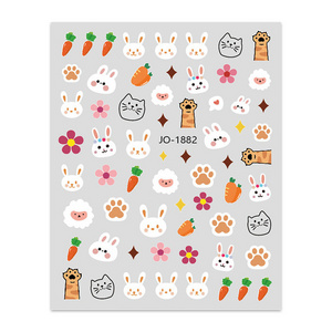 Cute Little Bear Nail Stickers Little Rabbit Carrots Colorful Flowers Pink Tulips Flower Nail Stickers