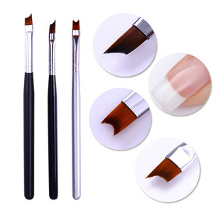 French Tip Nail Brush Silver Black Handle Half Moon Shape Acrylic Painting Drawing Pen Manicure wooden nail brush