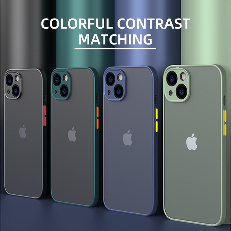 For iPhone 15 14 13 12 11 Pro Max Matte PC Mobile Cover for iPhone XS XR SE3 6 7 8 Plus Color TPU Bezel phone case