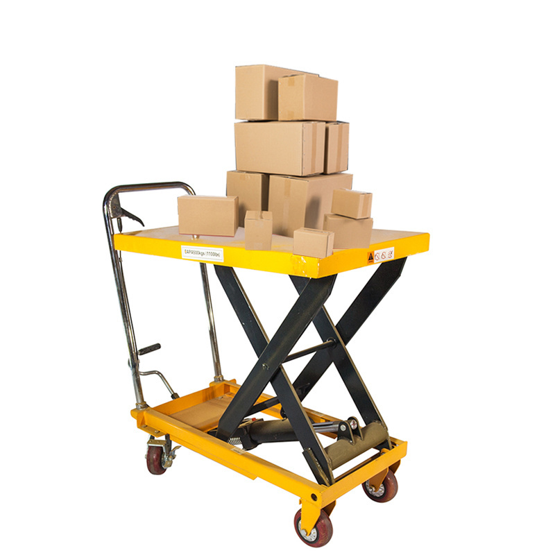 Jingxin Small Hand Hydraulic Scissor Lift Table 200KG Manual Trolley Cart