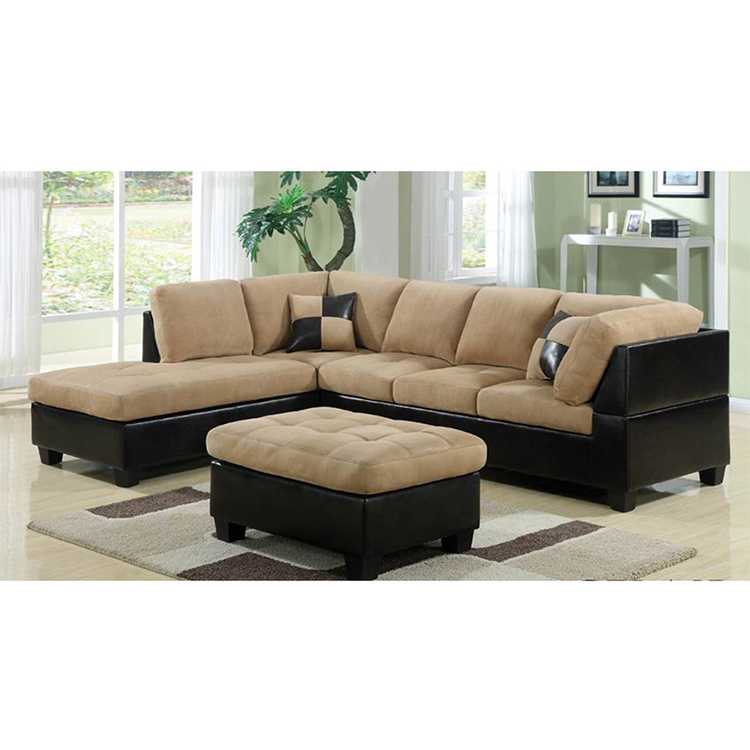 Chinese Black Rice White Beige Suede Couch Sectional Sleeper Sofa