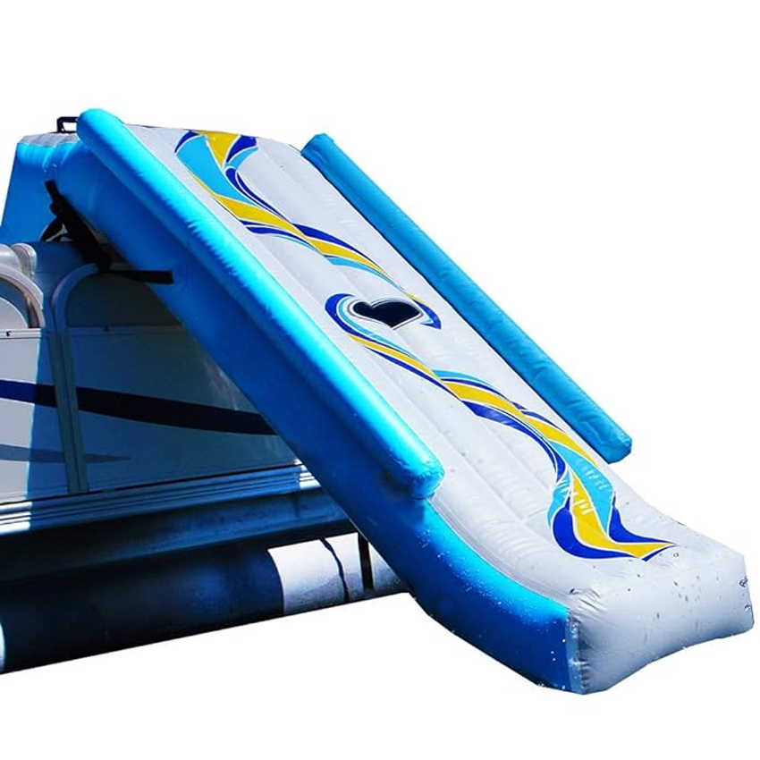 Dock inflatable pontoon boat slide with ramp inflatable water slide with boat