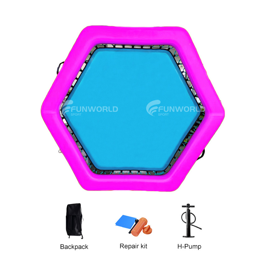 Funworldsport Inflatable Floating Hexagon Sunchill Floating Mat Hammock For Tanning Pool