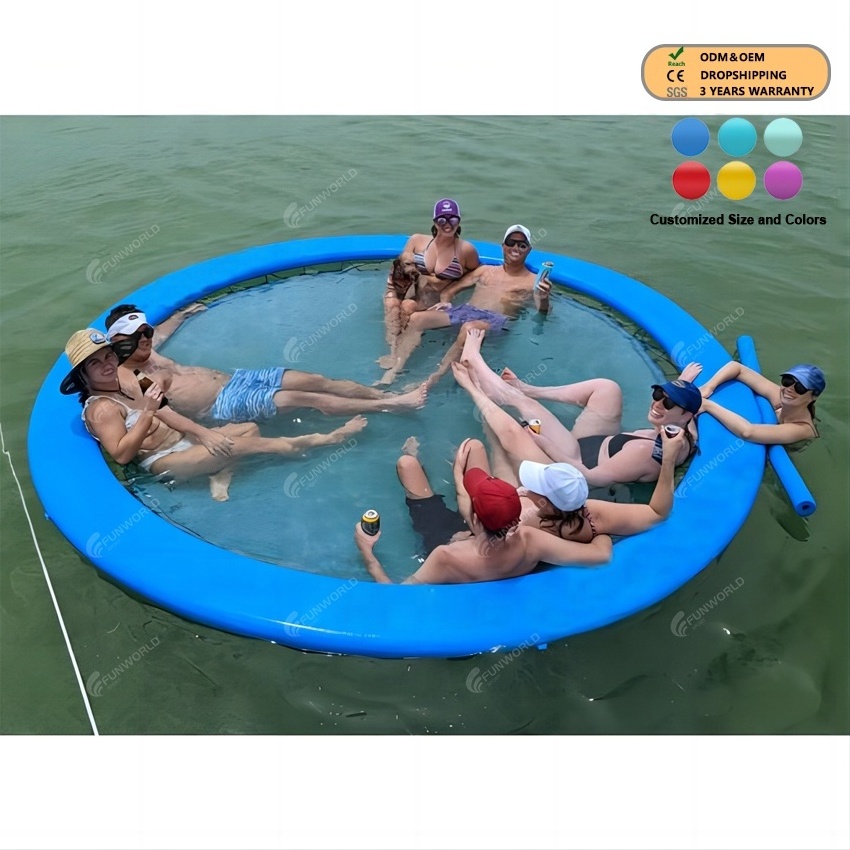 Funworldsport Water sport DWF Inflatable Floating Hexagon Round Sun Pad Water Float Hammock for Swimming Pool and Sea