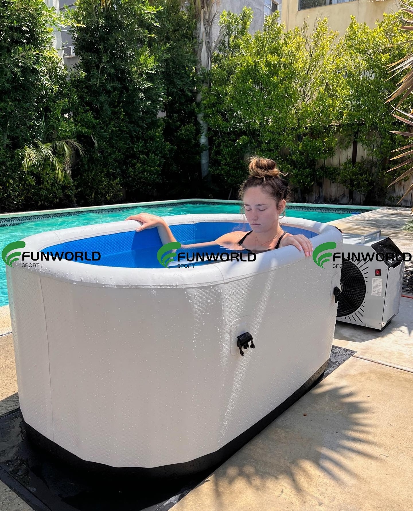 Funworldsport Customized PVC Inflatable Ice Bath Recovery 2 Person Portable Cold Plunge Tub With Chiller