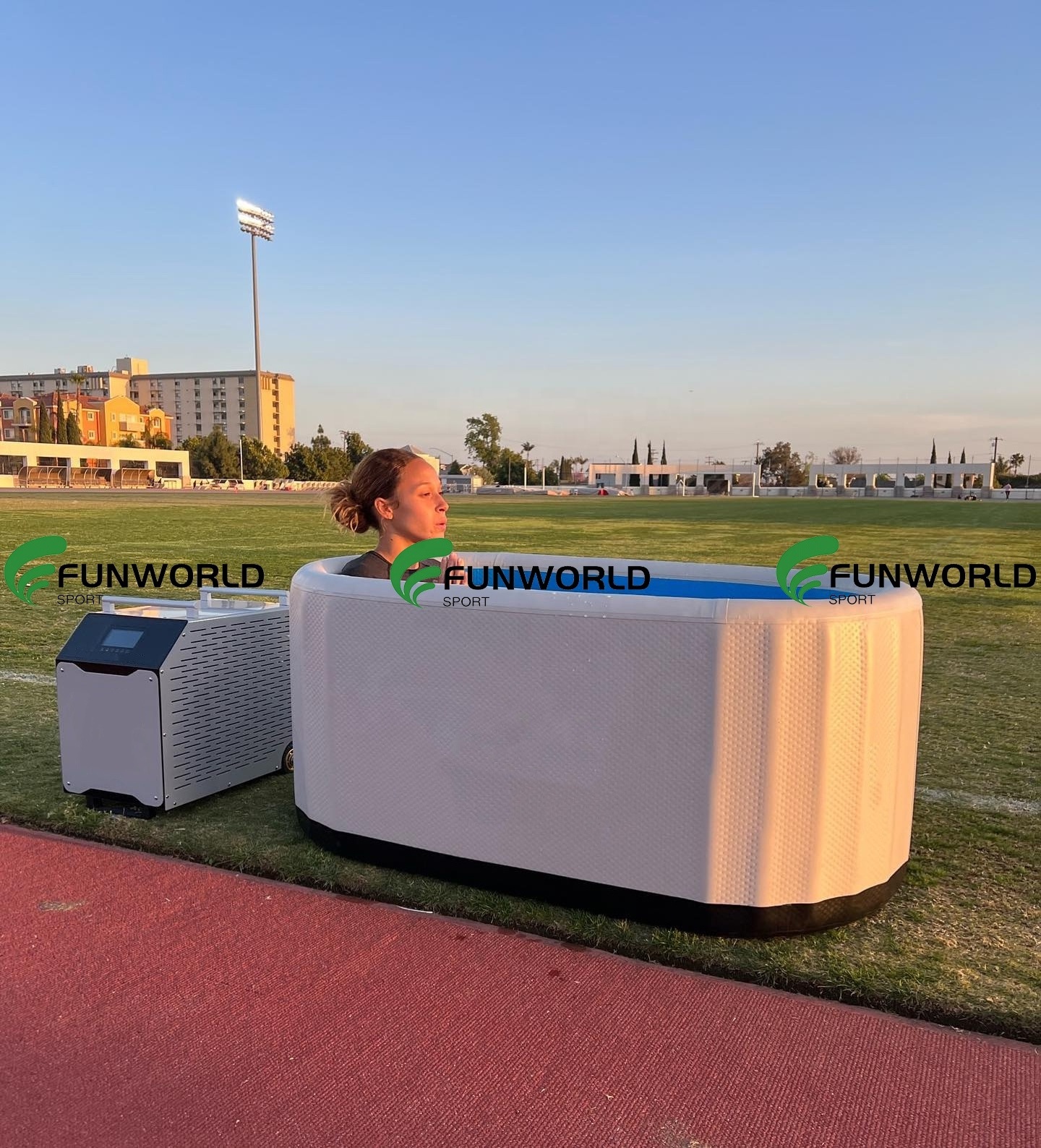 Funworldsport Customized PVC Inflatable Ice Bath Recovery 2 Person Portable Cold Plunge Tub With Chiller