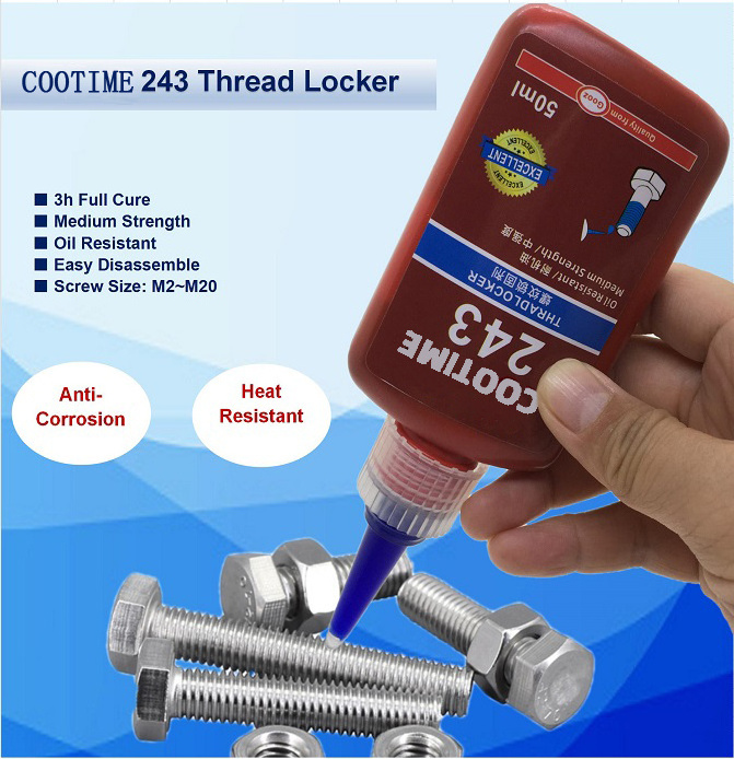 Medium Strength Detachable Thread Lock Sealant 242 / 243 Thixotropic Viscosity Blue Gel Thread Locking Agent Anaerobic Adhesive