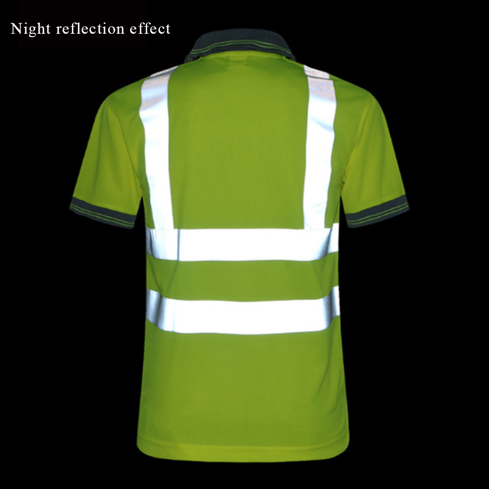 High Visibility Reflective Safety Work Fluorescent Yellow Reflective Tape Men's Polo Shirt