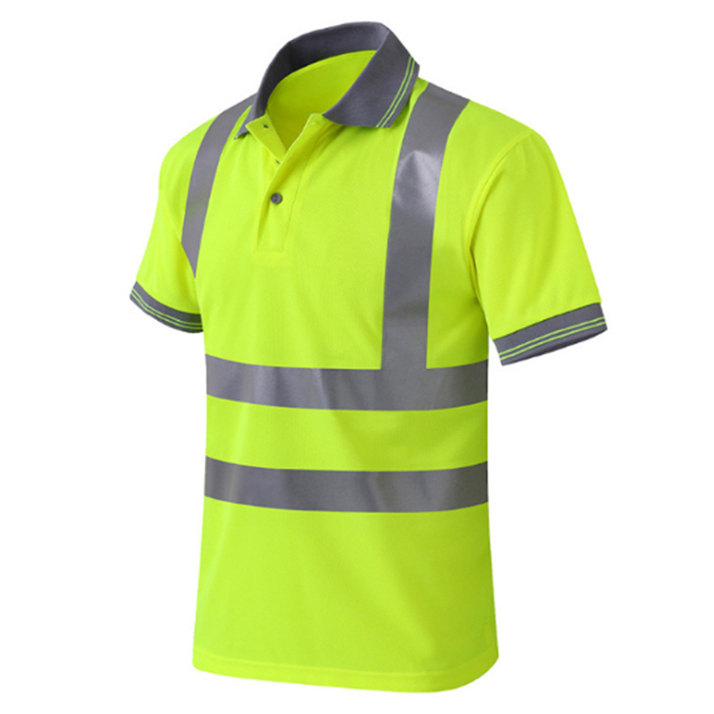 High Visibility Reflective Safety Work Fluorescent Yellow Reflective Tape Men's Polo Shirt