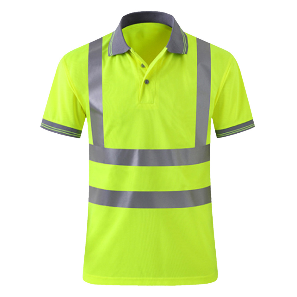 High Visibility Reflective Safety Work Fluorescent Yellow Reflective Tape Men's Polo Shirt