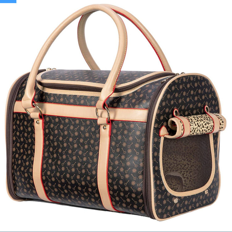 Luxury Breathable  Pet Handbag Shoulder Tote Folding Leather Dog Cat Pet Carrier Purse for Outside Travel